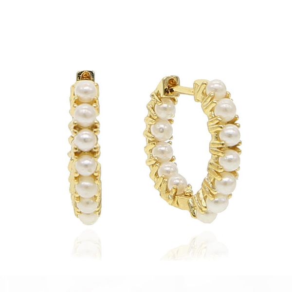 

trendy women earring jewelry inside round fresh sea pearl ball bead huggies hoop earrings gold silver fashion european jewelry, Golden;silver