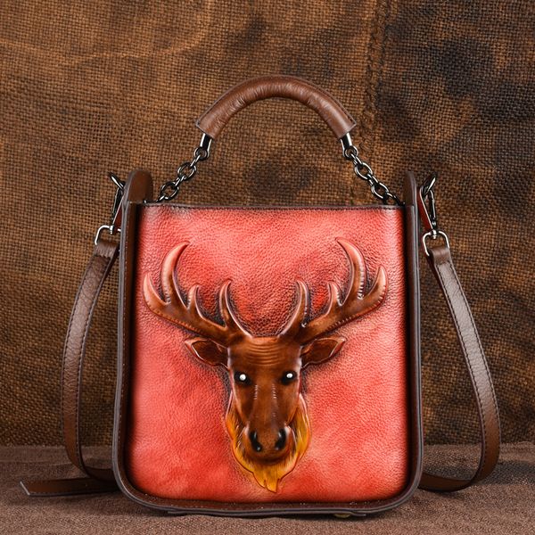 

genuine leather handbag retro bag female fashion trend portable diagonal bucket bag vegetable tanned leather
