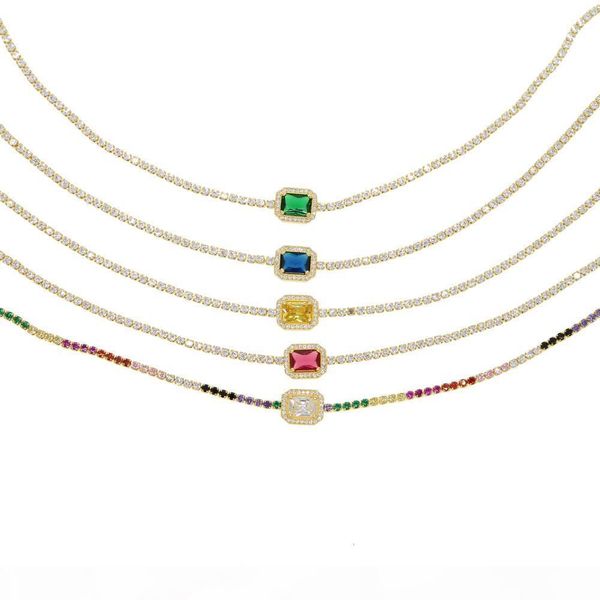 

k радуга cz 32 + 8 см choker ожерелье для леди женщин модные ювелирные изделия нежный тонкий cz теннис цепи birthstone алмазный мода ювелирн, Silver