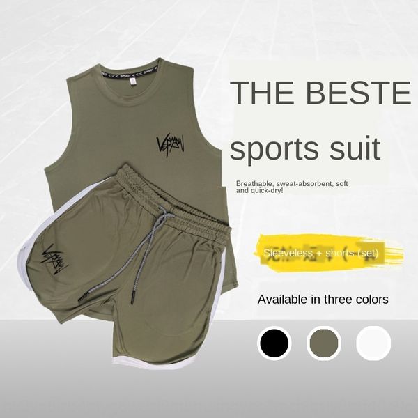 

mt0t2 men's sports fitness quick-drying two-piece suit 2020 sports fitness vest summer new breathable sweat-wicking large-size waistcoa, White;black