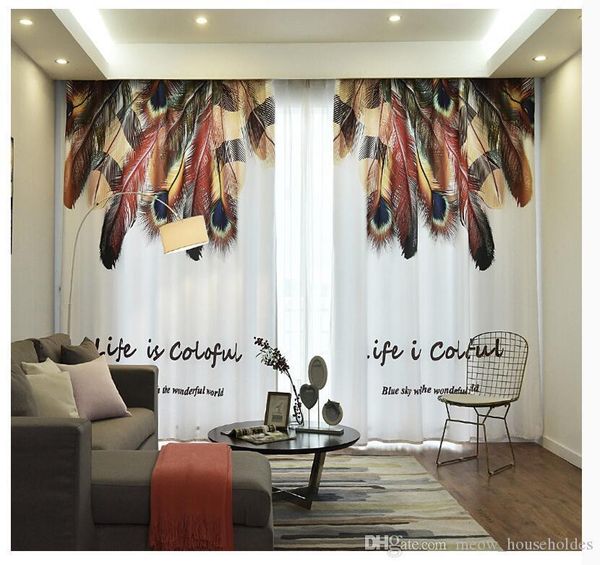 

feather lace curtains semi-transparent light yarn double curtain living room floating curtain nordic bedroom pastoral style curtain cloth