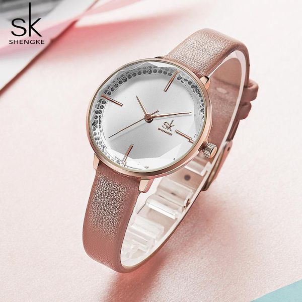 

shengke women fashion girl quartz watch lady leather strap casual waterproof wristwatch gift for wife/mom, Slivery;brown