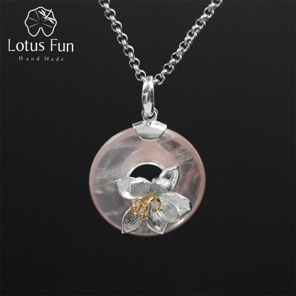 

лотос fun real стерлингового серебра 925 природный розовый камень ручной дизайн fine jewelry лотос шепот подвеска без ожерелье, Silver