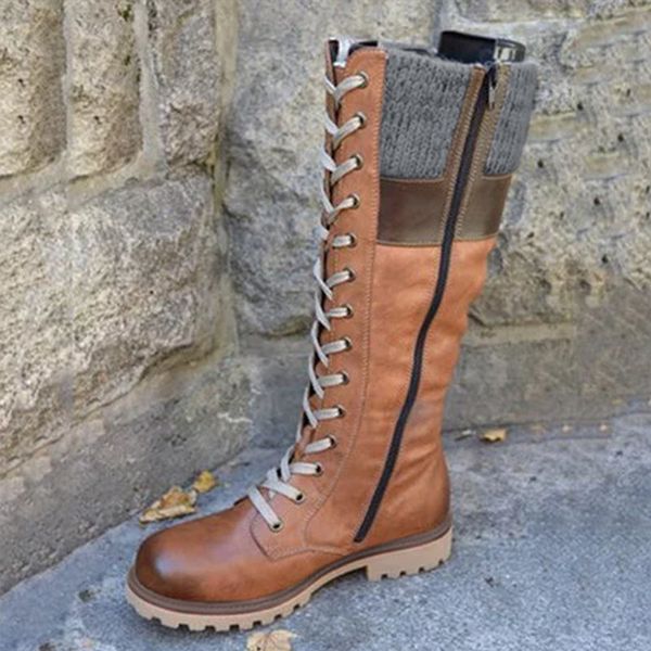 

women's round head casual women's leather boots side zipper boots thick warm medium heel shoes, Black