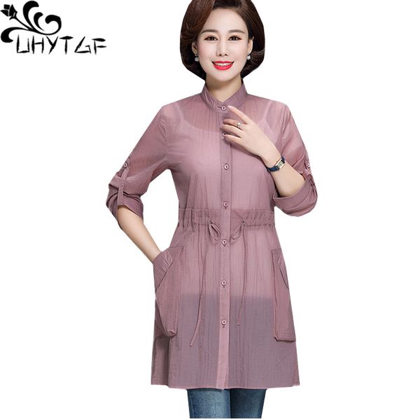 

uhytgf мода женщины летние топы куртка длинные рукаве однобортный свободные плюс размер солнцезащитный одежда дышащая тонкое пальто 921, Black;brown