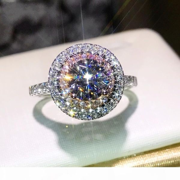 

l christams gift stunning luxury jewelry 925 sterling silver color pink &white sapphire cz diamond round cut women wedding ban, Slivery;golden