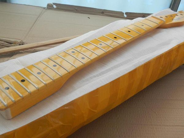 

new telecaster electric guitar neck 22 fret in yellow maple woods-17-11