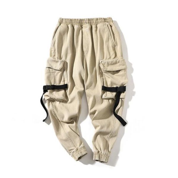 

pants men harlan cargo pocket thick track pants male trousers elastic waist casual fashion joggers sweatpants autumn, Black