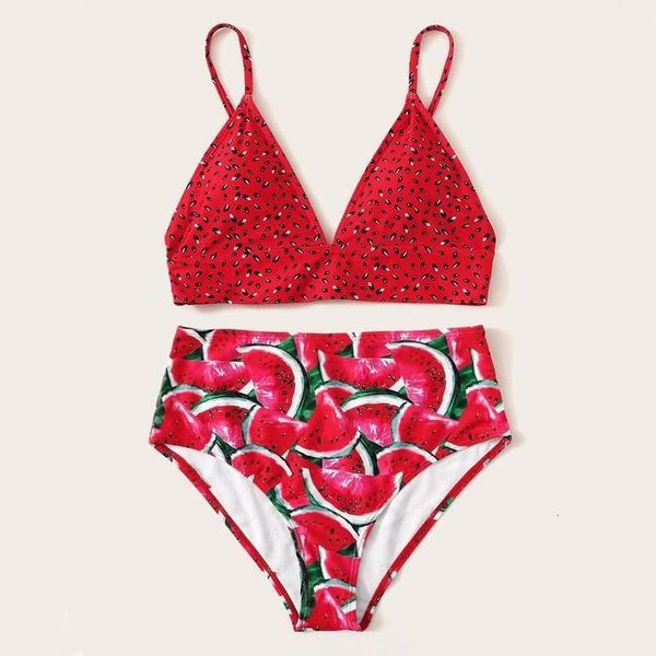 

ladies fruit watermelon print tube up two pieces bikini set push up swimsuit summer ladies swimwear beachwear for 2020 women, White;black