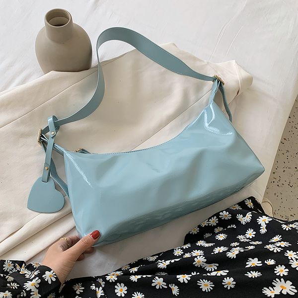 

solid color women baguette purse handbags fashion patent leather ladies armpit shoulder bag female daily underarm small tote bag