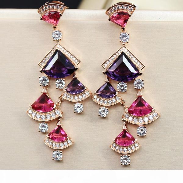 

fashion brand jewelry earrings for women 2018 gold plated zirconia fan earring luxury wedding ear studs ing, Silver