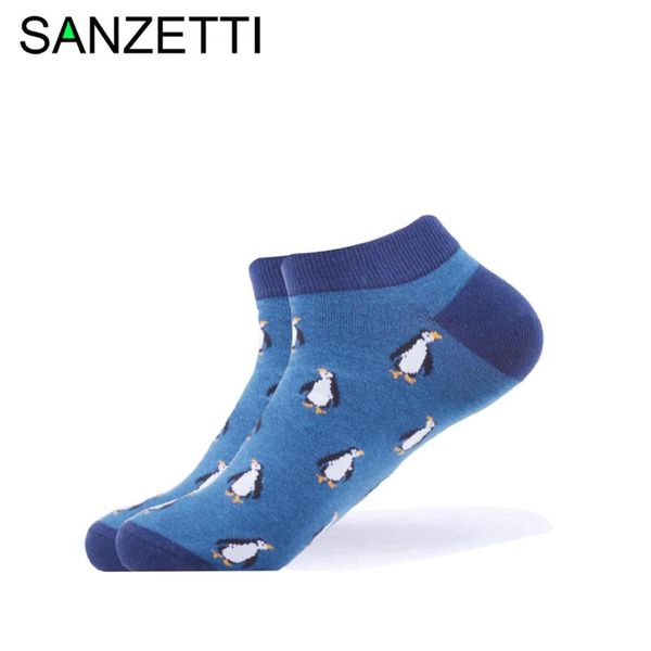 

sanzetti 1 pair 2020 new men's summer casual ankle socks colorful combed cotton socks penguin pattern dress wedding boat, Black