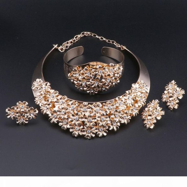 

african beads jewelry set crystal wedding flower necklace earrings set for women dubai luxury bridal jewelry sets, Black