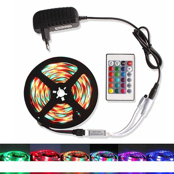 

5M RGB Led Strip Light 2835 DC 12V 60 LEDs m Waterproof Flexible Ribbon Led Light Strips Tape Lamp IR Controller + Power Adapter