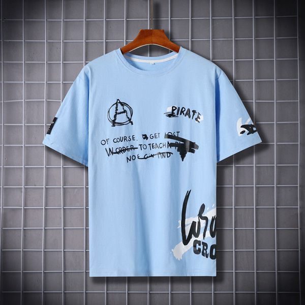 

men's t-shirts 2021 spring sutumn fashion hand-painted graffiti men o-neck casual chic tee male, White;black