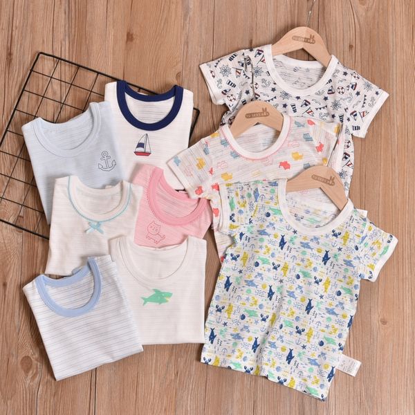 

sqwpv songyou xisong house new t-shirt clothes cartoon three-piece clothes bamboo cotton children's short-sleeved t-shirt boys and girl, Blue