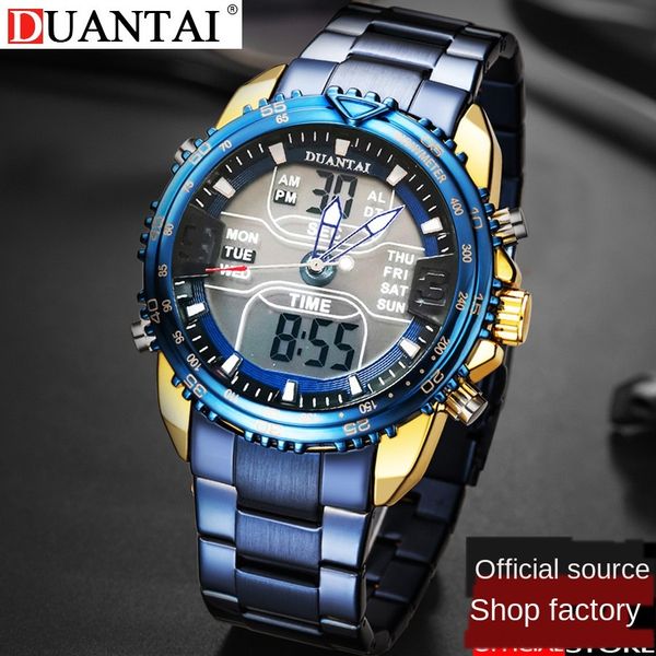 

fdi5t duantai steel belt multi-functional dual-movement outdoor men's electronic sports waterproof luminous luminous watch electronic w, Blue