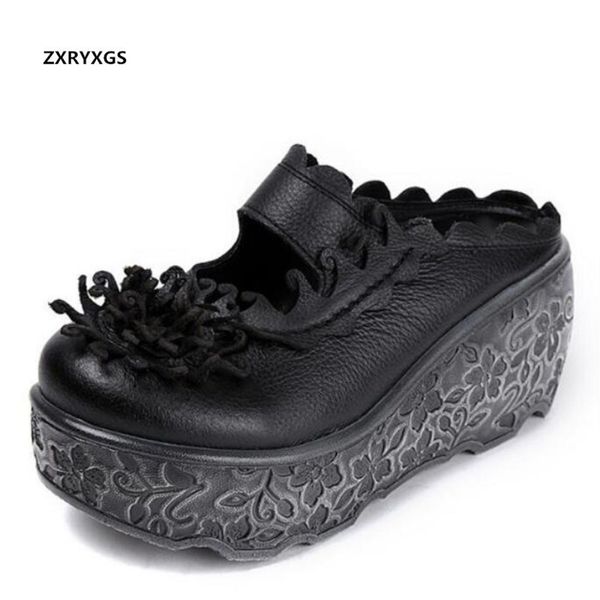 

2020 классический ретро цветок лето женщин сандалии тапочки платформы клинья сандалии высокие каблуки натуральная кожа обувь мода, Black