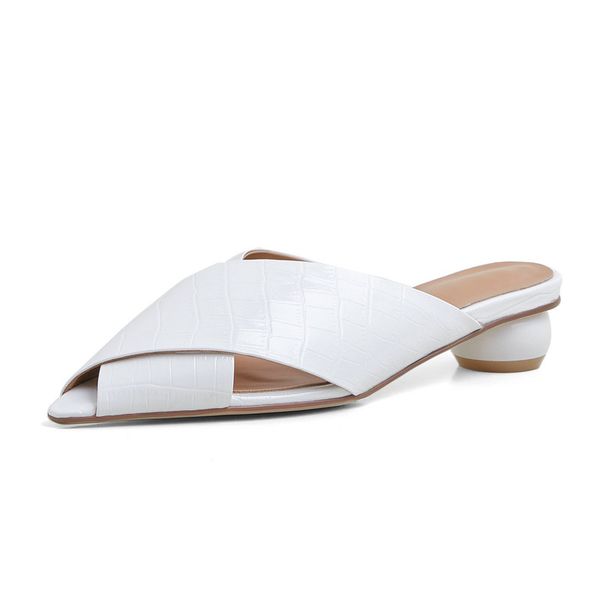 

shallow genuine leather women slippers mules 2020 spring summer slingbacks low heels pumps working casual shoes woman cs02, Black