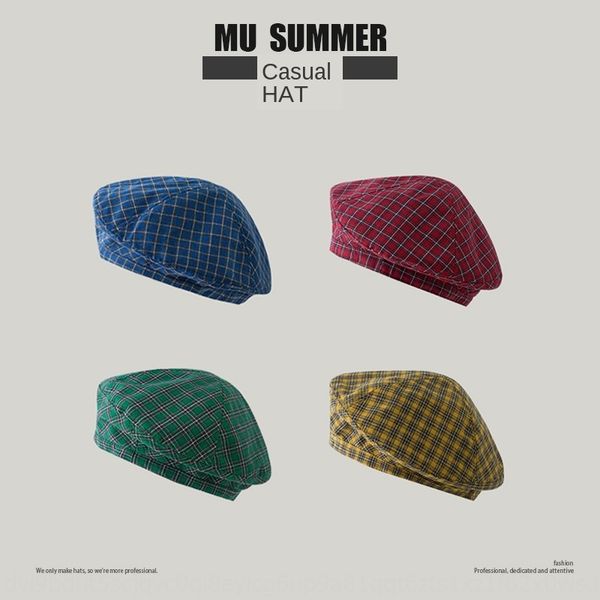 

new summer plaid beret female blue soft girl painter korean chic summer all-match octagonal beret hat octagonal hat hat, Blue;gray