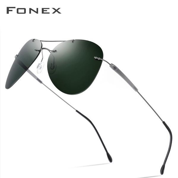 

fonex titanium alloy tr90 rimless sunglasses men ultralight screwless women pilot aviation polarized sun glasses for men 851 t200619, White;black