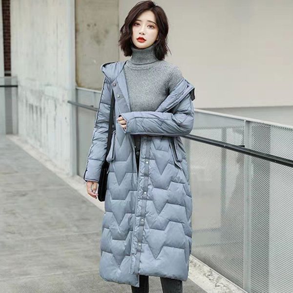 

women's down & parkas jacket autumn winter coat female long woman hooded white duck coats 2021 mujeres abrigos pph1391, Black