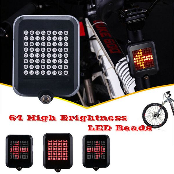 

64 led automatic direction indicator bicycle rear taillight usb rechargeable cycling mtb bike safety warning turn signals light