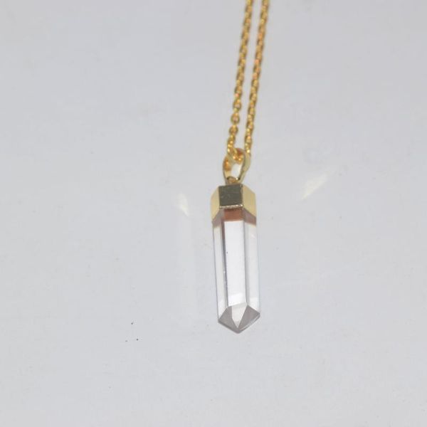 

natural clear crystal quartz chain necklace women gold cap rock hexagonal column handmade point pendant necklace for female, Silver