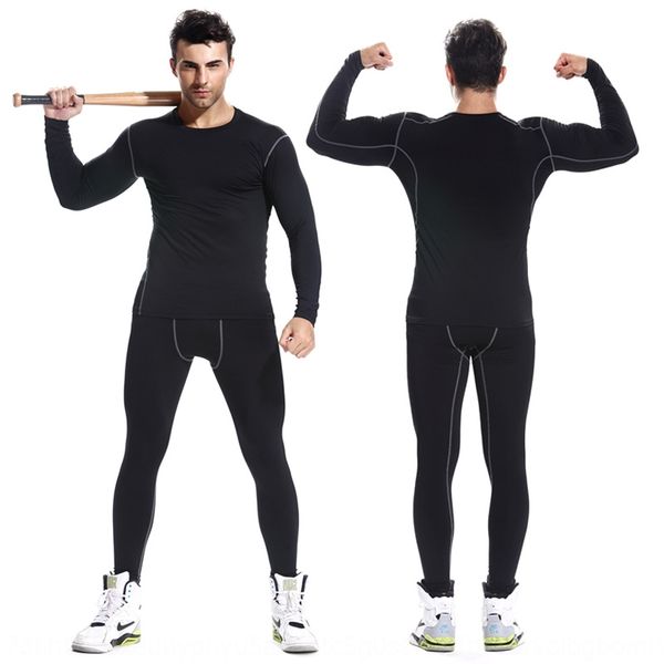 

2pgbj long sleeve men's sports tight suit running fitness training basketball elastic compression quick-drying pants tights basketball, White;black