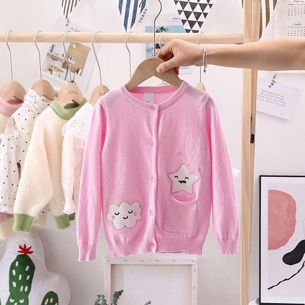 

3kdhe korean children's clothing girls' pure color knitted cardigan 2020 new baby single-layer lucky star embroidered children&#03, Blue