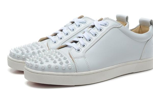 

original box] france desingers party shoes white/red crystals nails spikes red bottom sneakers suede leather size, 36-46, Black