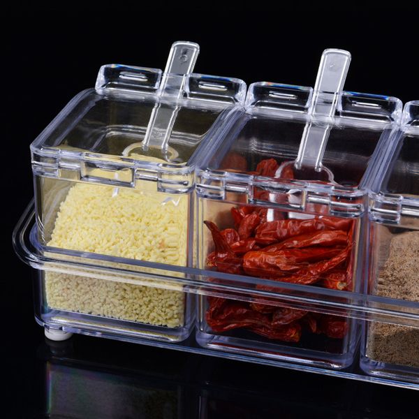 

condiment can flip 4-piece set creativity suit condiment storage box seasoning box simple transparent kitchen supplies hot