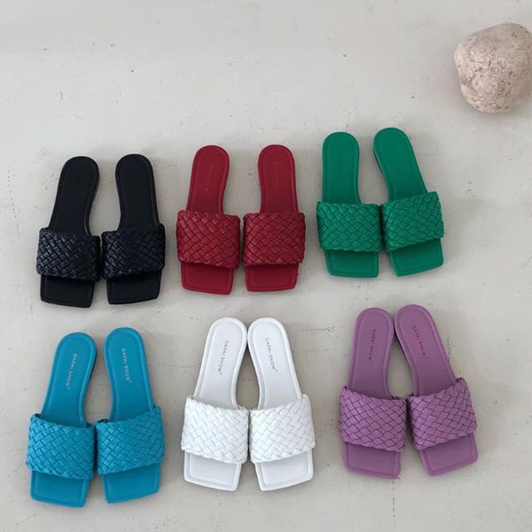 

woman slippers 2020 new brand slippers weave leather women sandal open toe flat casual summer outdoor beach female flip flops, Black