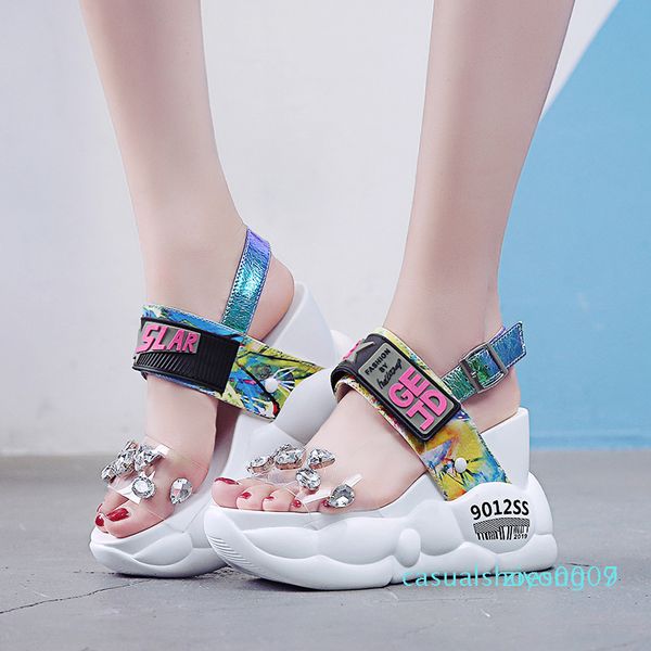 

rimocy chunky platform big rhinestones pvc sandals women summer fashion transparent super high heels wedges sandalias mujer 2019 cc9 z07, Black