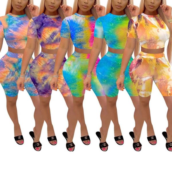 

gym clothing 2021 fashion women sports two piece set female tie-dye lace up backless pullover high waist tight shorts casual suit, White;black