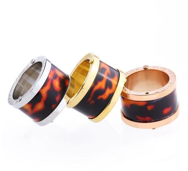 

New Arrival Fashion Lady 316 Titanium Steel Amber Leopard Print Two Rivet M Letter Wedding Engagement 18K Gold Plated Rings 3 Color