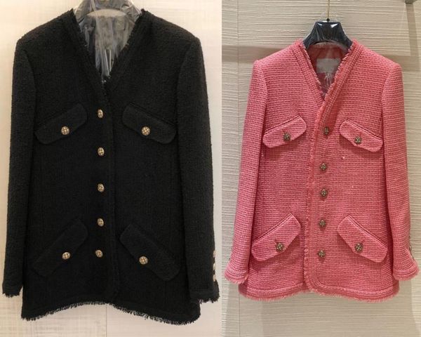 

2020 autumn winter women's tweed coat ruways elegant v-neck coat c074, Black