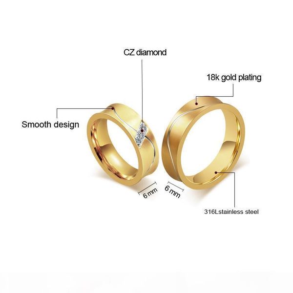 

fashion 18k gold couple rings for men women smooth design engagement lover ring jewelry party gift, Silver