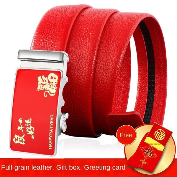 

mzayx the rat the of life belt men's leather automatic buckle good luck wedding year of rat cowhide zx-832 life year red belt men, Black;brown