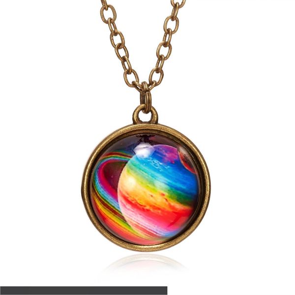 

nebula galaxy double sided pendant necklace outer space necklace universe planet jewelry handmade glass cabochon necklace gifts, Silver