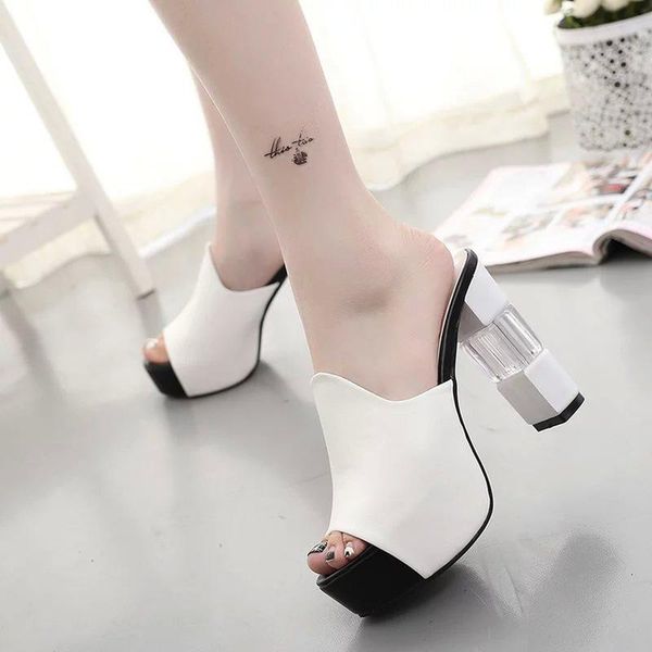 

dwayne summer womens shoes fashion elegant square heel sandals female platform fish mouth 11cm super high heels women slippers cs05, Black