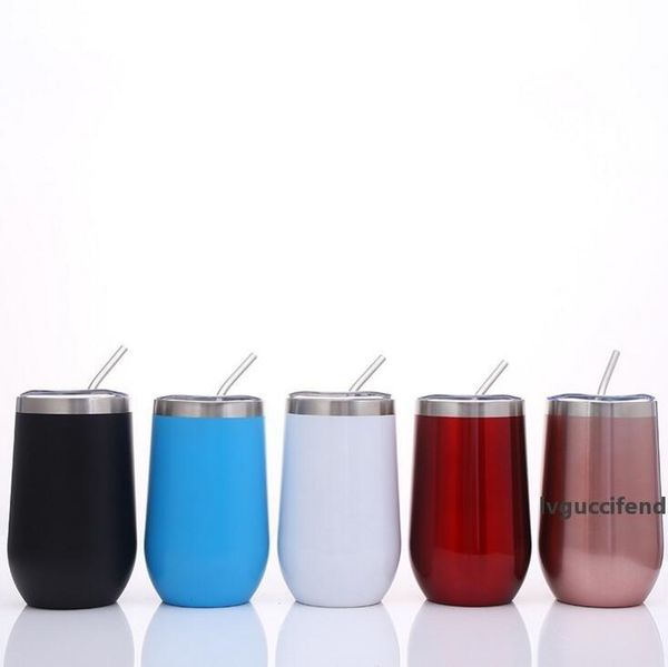 

stainless steel egg mug eco-friendly stainless steel vacuum wine cup solid color metal coffee cup lid straws set kids milk cup 12oz cls313