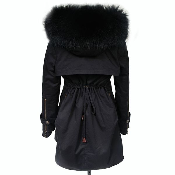 

new 2020 winter coats women jackets real large raccoon fur collar thick ladies parkas army green female outerwear, Black