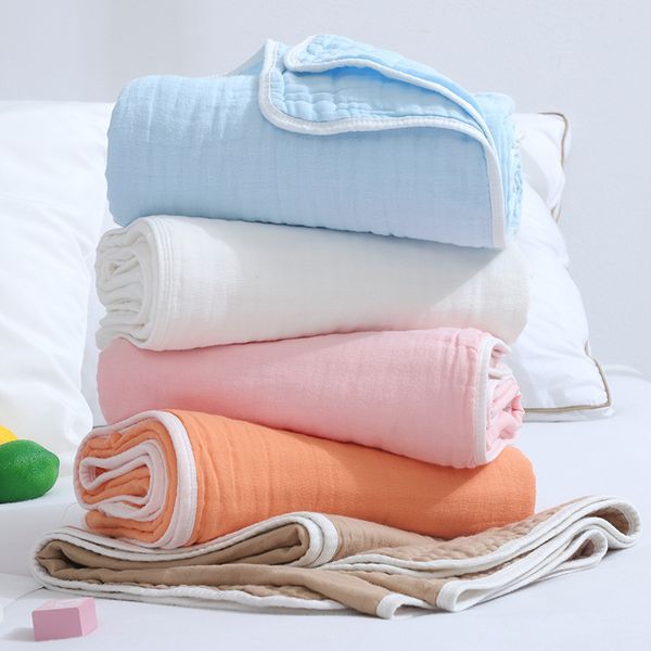 

newborn cotton gauze baby bath towel six layers high density plain color children's quilt summer air condition warm blanket