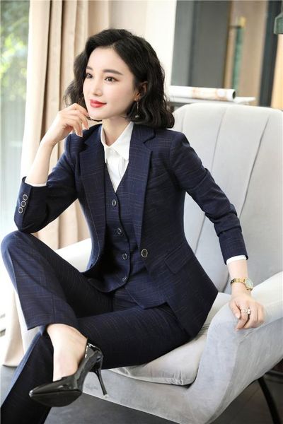 

fabric formal women business suits with pants and jackets coat and vest & waistcoat ladies pantsuits female blazers, White