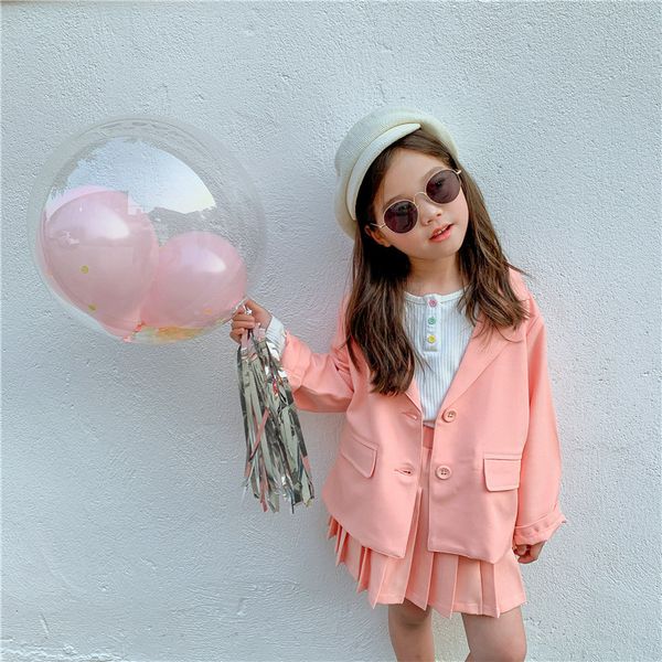 

clothing sets spring autumn girls 2 pcs set baby coat + pleated skirt kids suit children streetwear clothes fashion bright color to 9 yrs, White