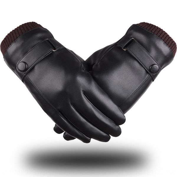 

men's touch screen gloves season washed leather warm bicycle bicycle bicyclepu fleece warm women couple driving cycling, Black