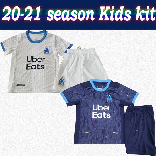 

kids kit 20 21 olympique de marseille soccer jersey home white away blue child soccer shirt payet thauvin customized boys football shirt, Black;yellow