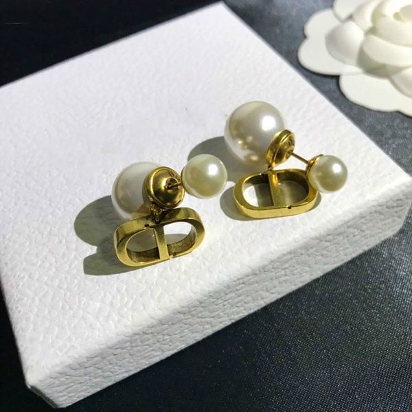 

d famille 2020 classic cd letter pearl earrings women's internet celebrity same niche design necklace bracelet earring back, White