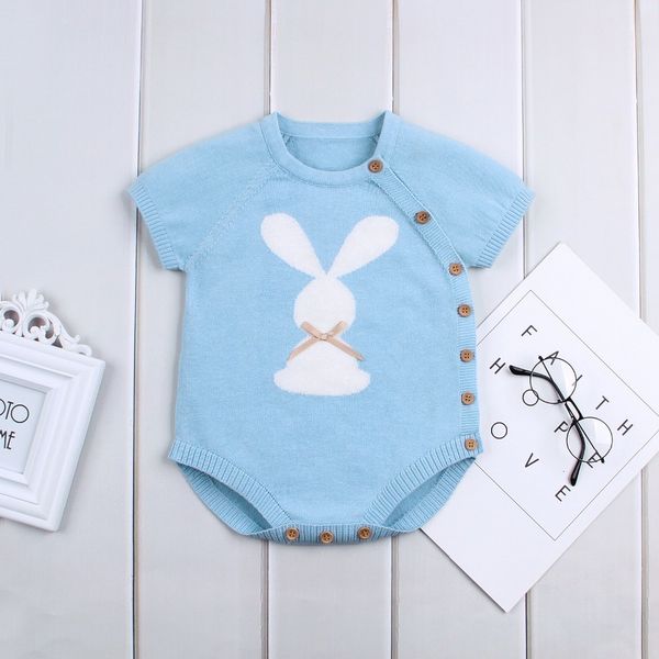 

newborn baby bodysuits rabbit knit body for boy girl summer outwear casual short sleeve toddler kids jumpsuits children clothes, Blue